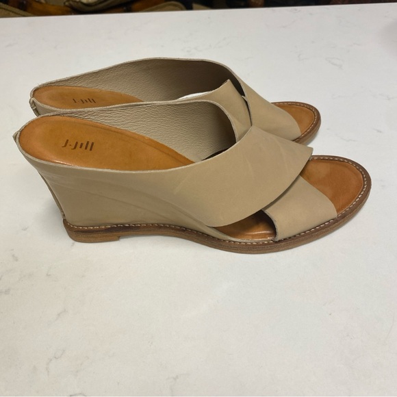 J Jill Women’s Open Toe Criss Cross Strap Wedge Sandals Beige Leather Size 11 - Picture 2 of 16